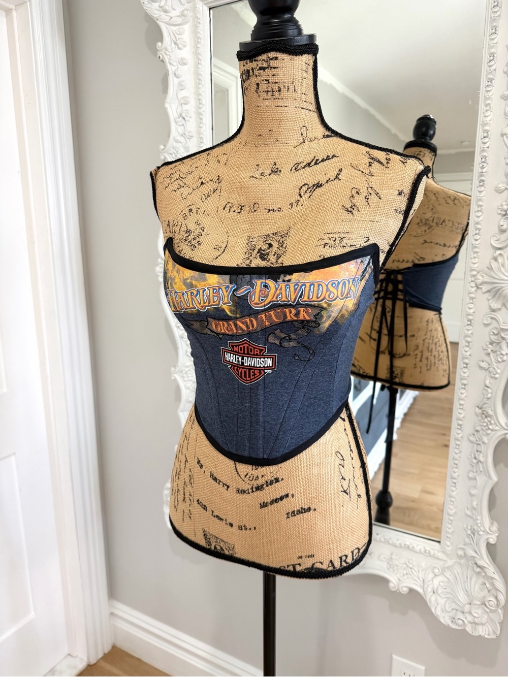 New York Couture Reworked Harley Davidson Map Logo Motorcycle Corset Top